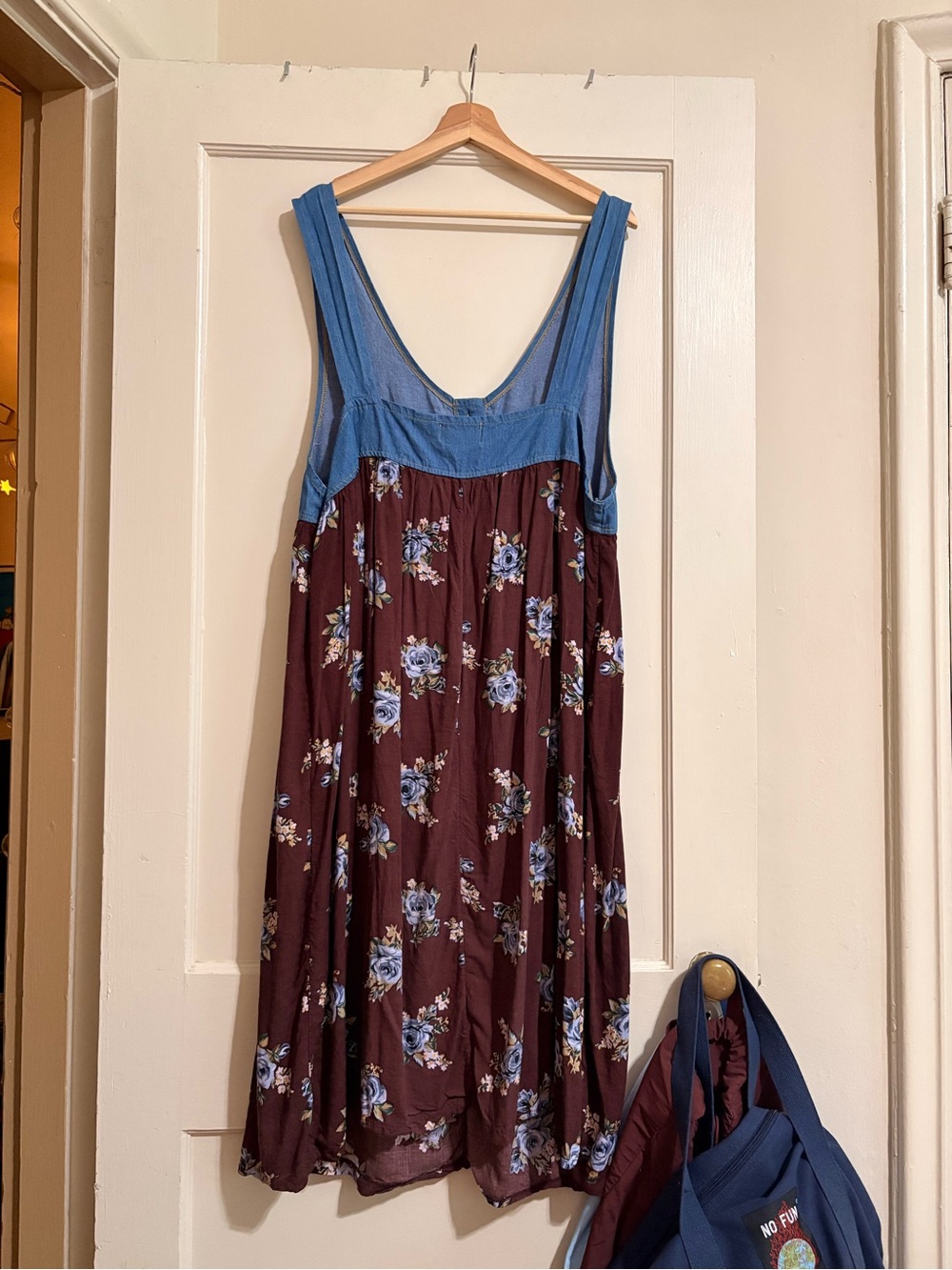 Vintage 90s Center Aisle Brown Floral & Denim Tank Midi Dress Plus Size 40/20W - Picture 6 of 7